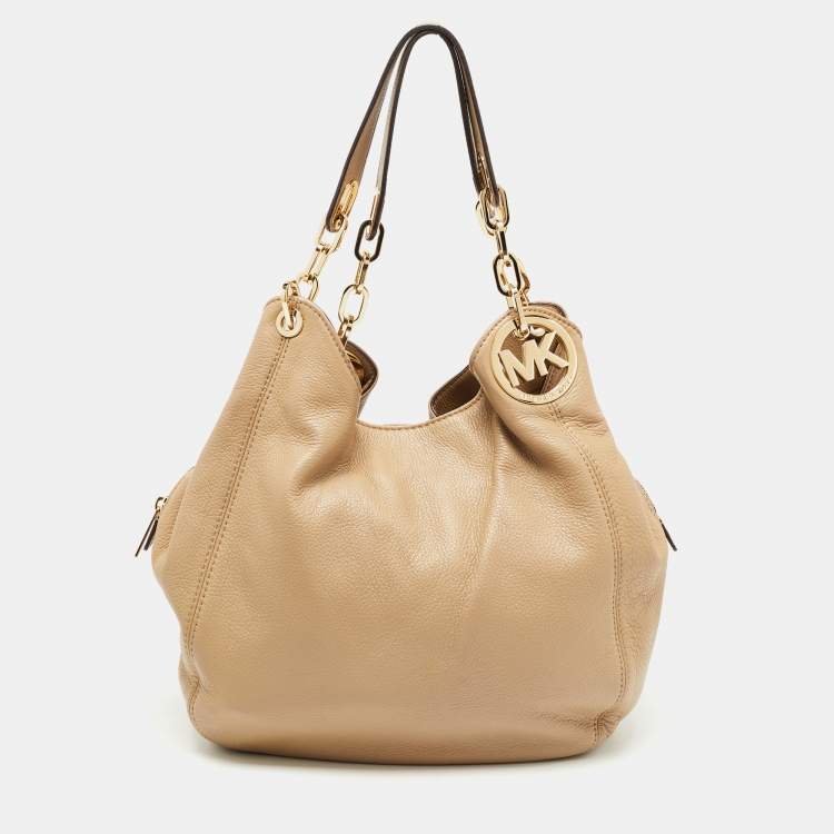 Pre Owned MICHAEL Michael Kors Beige Leather Fulton Shoulder Bag