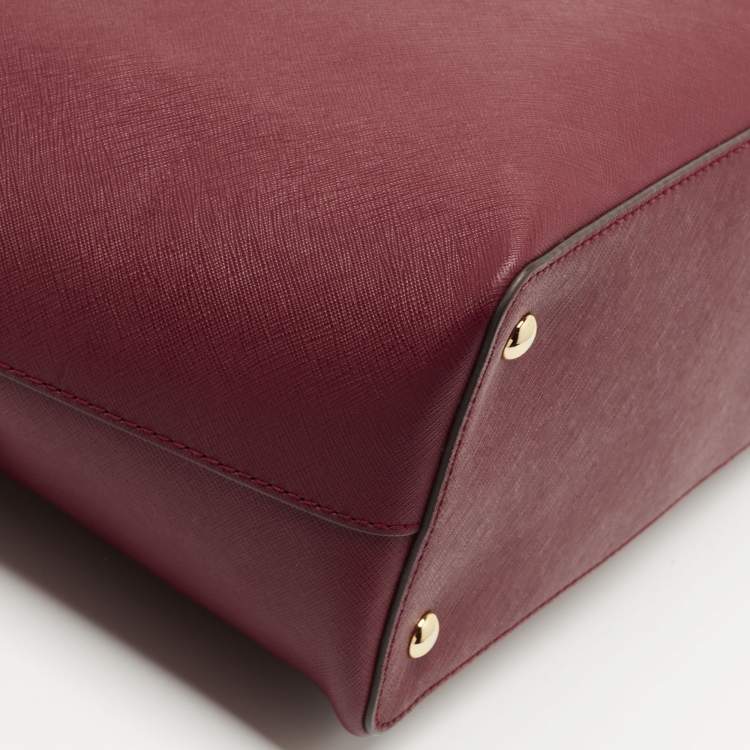 Pre Owned MICHAEL Michael Kors Burgundy Saffiano Leather East West Chain Tote