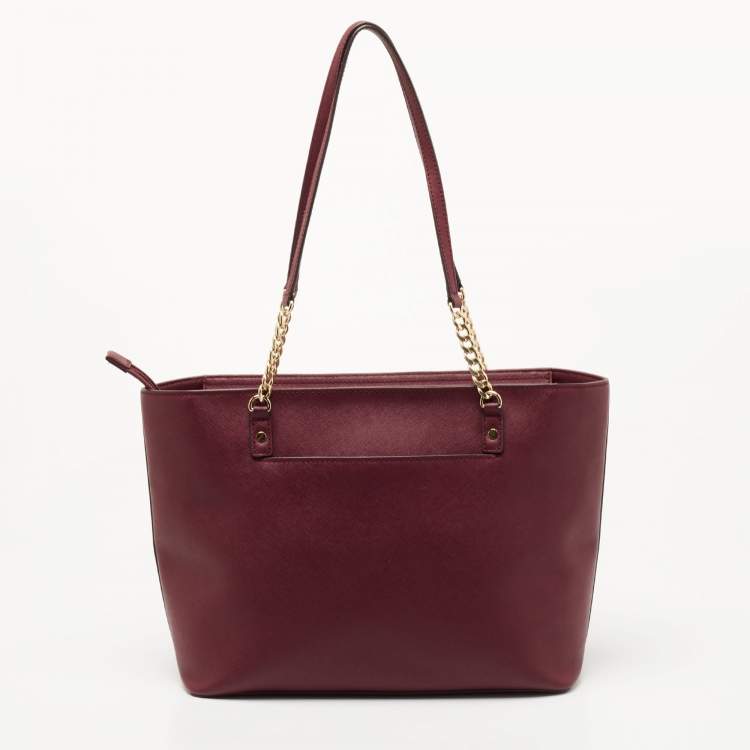 Pre Owned MICHAEL Michael Kors Burgundy Saffiano Leather East West Chain Tote