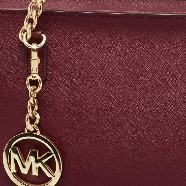 Pre Owned MICHAEL Michael Kors Burgundy Saffiano Leather East West Chain Tote