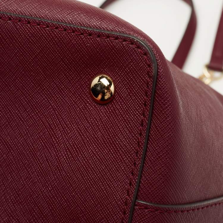 Pre Owned MICHAEL Michael Kors Burgundy Saffiano Leather East West Chain Tote