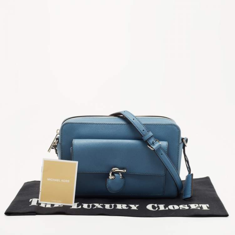 Pre Owned MICHAEL Michael Kors Blue Saffiano Leather Emma Crossbody Bag