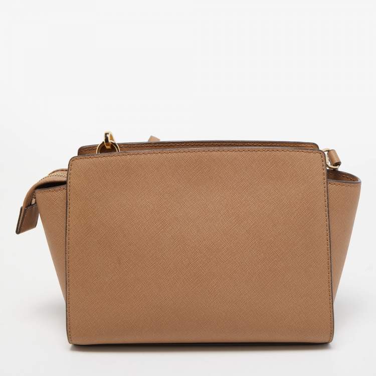 Pre Owned MICHAEL Michael Kors Beige Leather Small Selma Crossbody Bag