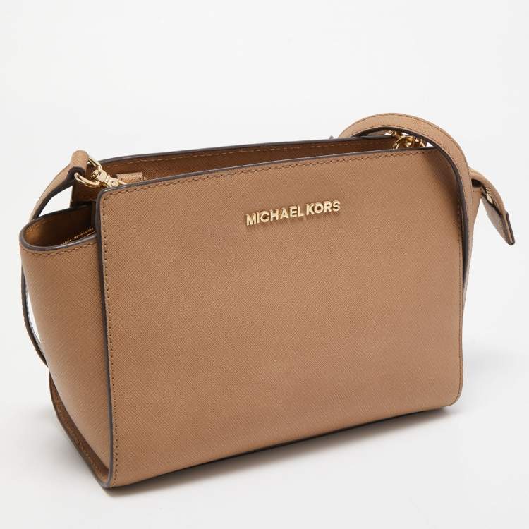 Pre Owned MICHAEL Michael Kors Beige Leather Small Selma Crossbody Bag