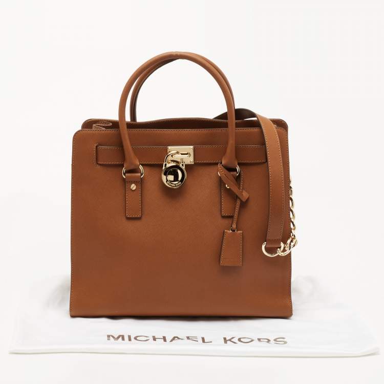 Pre Owned MICHAEL Michael Kors Brown Saffiano Leather Hamilton North South Tote