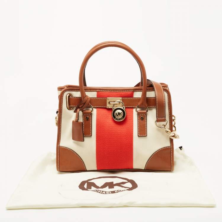 Pre Owned MICHAEL Michael Kors Tricolor Canvas and Leather East West Hamilton Tote