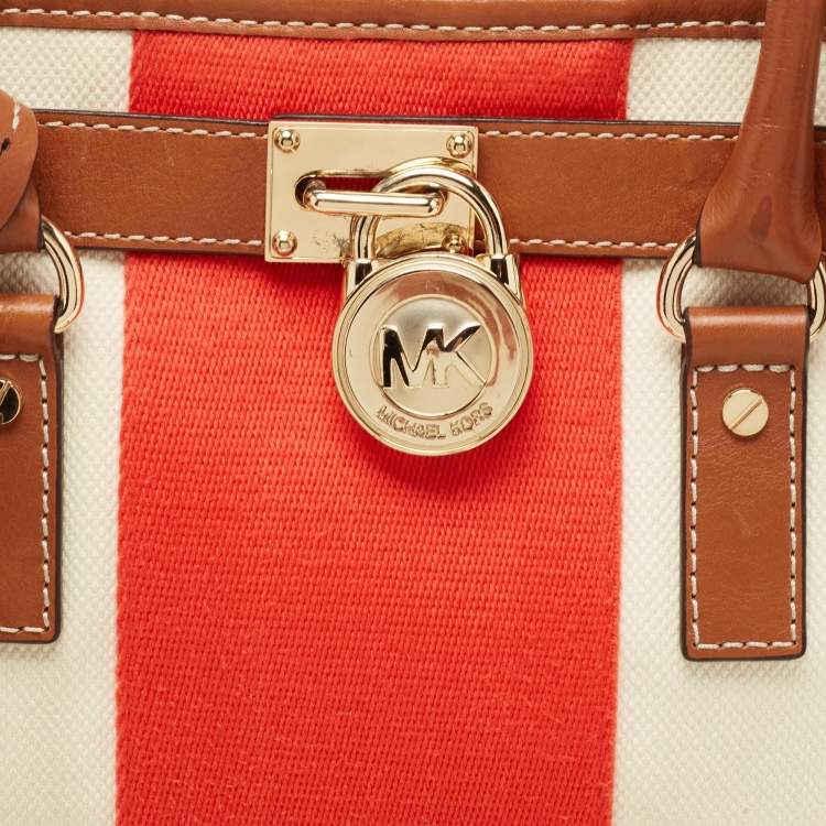 Pre Owned MICHAEL Michael Kors Tricolor Canvas and Leather East West Hamilton Tote