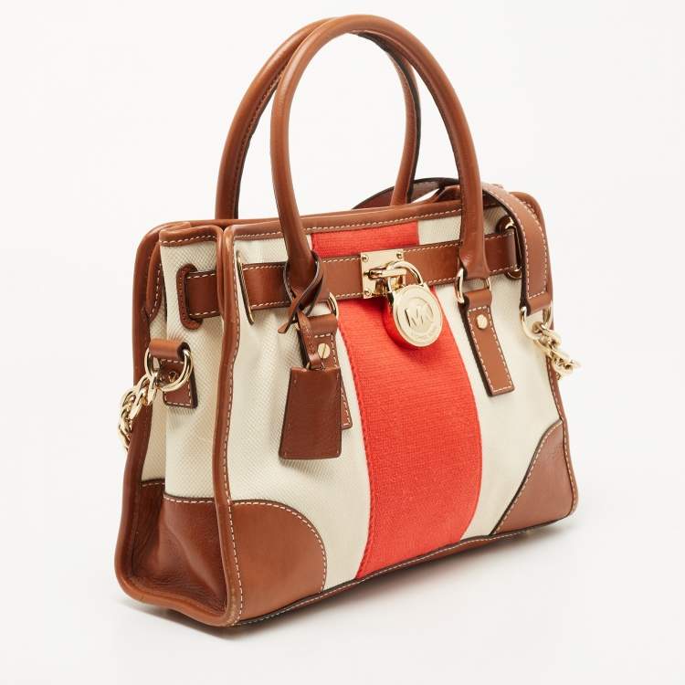 Pre Owned MICHAEL Michael Kors Tricolor Canvas and Leather East West Hamilton Tote