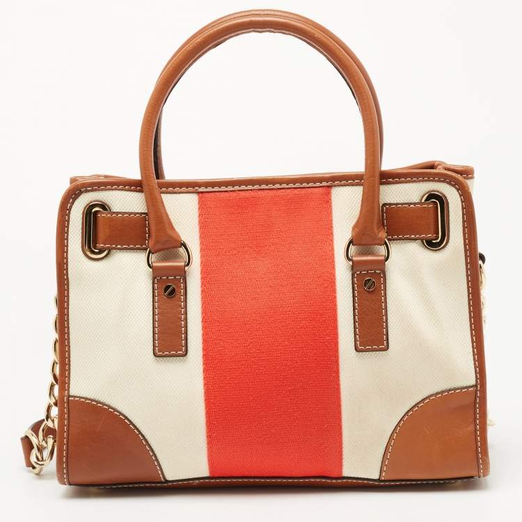 Pre Owned MICHAEL Michael Kors Tricolor Canvas and Leather East West Hamilton Tote