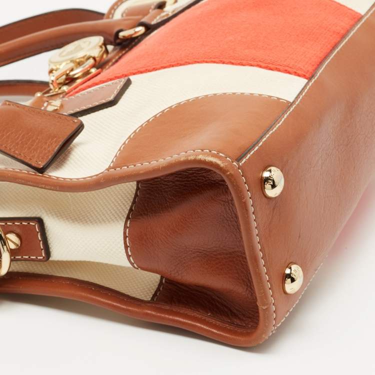 Pre Owned MICHAEL Michael Kors Tricolor Canvas and Leather East West Hamilton Tote