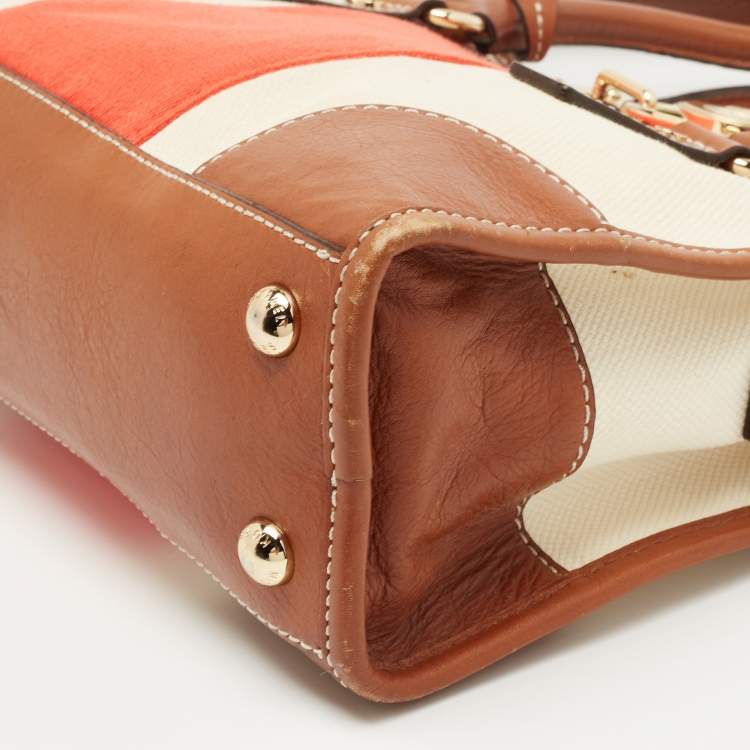 Pre Owned MICHAEL Michael Kors Tricolor Canvas and Leather East West Hamilton Tote
