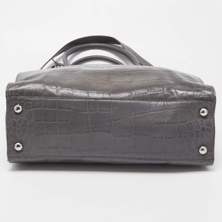 Pre Owned MICHAEL Michael Kors Grey Croc Embossed Leather Large Hamilton North South Tote