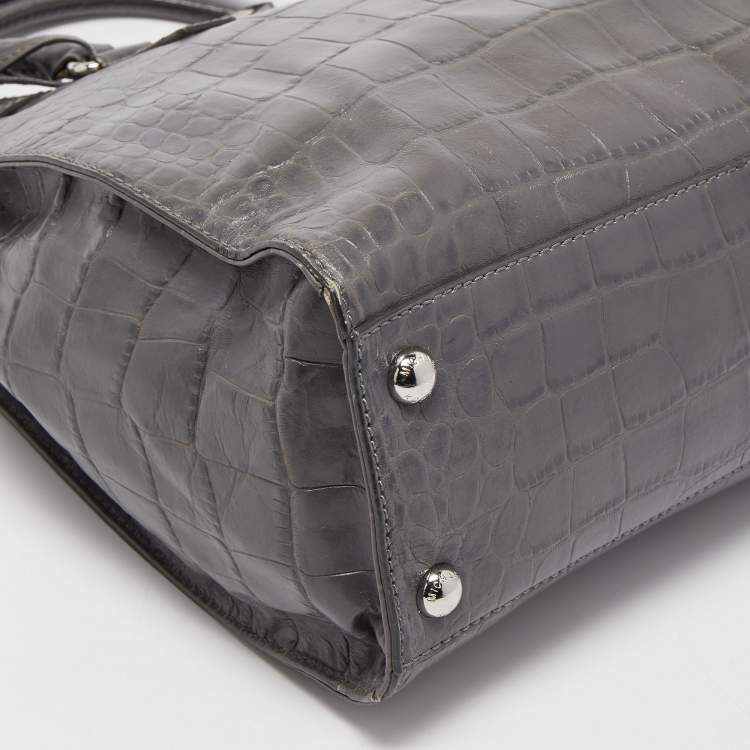 Pre Owned MICHAEL Michael Kors Grey Croc Embossed Leather Large Hamilton North South Tote