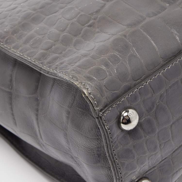 Pre Owned MICHAEL Michael Kors Grey Croc Embossed Leather Large Hamilton North South Tote