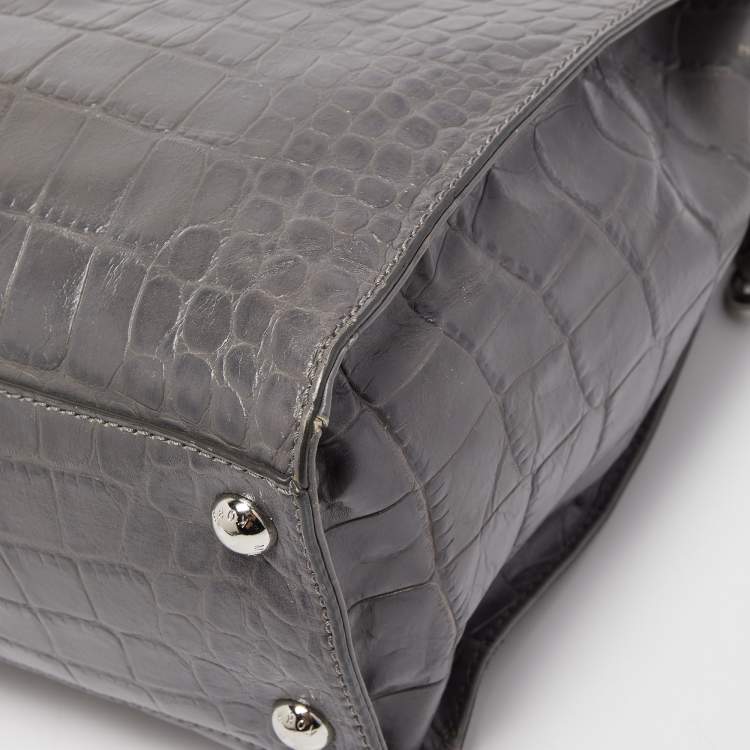 Pre Owned MICHAEL Michael Kors Grey Croc Embossed Leather Large Hamilton North South Tote