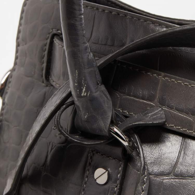 Pre Owned MICHAEL Michael Kors Grey Croc Embossed Leather Large Hamilton North South Tote