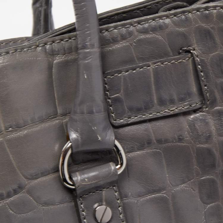 Pre Owned MICHAEL Michael Kors Grey Croc Embossed Leather Large Hamilton North South Tote