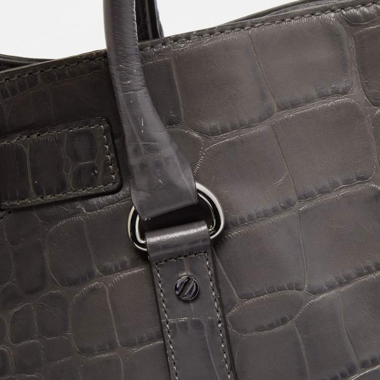 Pre Owned MICHAEL Michael Kors Grey Croc Embossed Leather Large Hamilton North South Tote