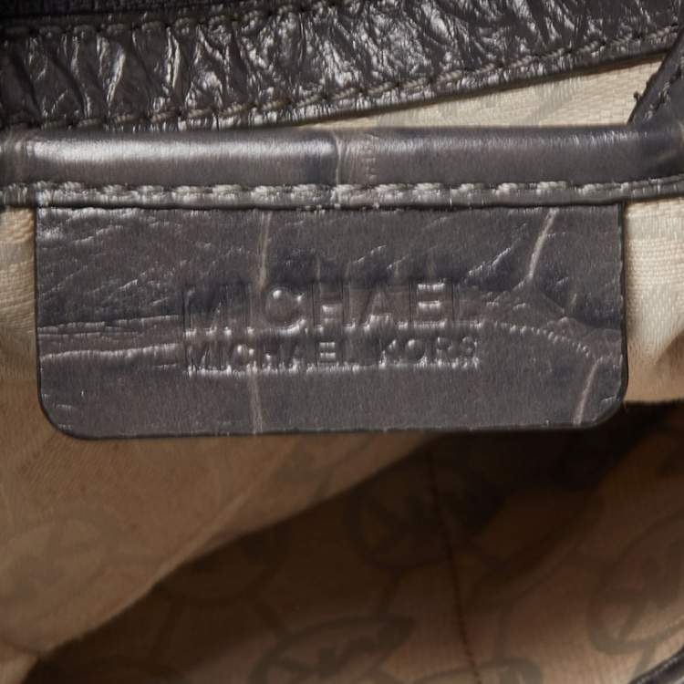 Pre Owned MICHAEL Michael Kors Grey Croc Embossed Leather Large Hamilton North South Tote