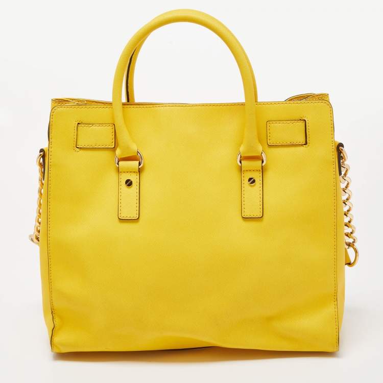 Pre Owned MICHAEL Michael Kors Yellow Saffiano Leather Hamilton North South Tote