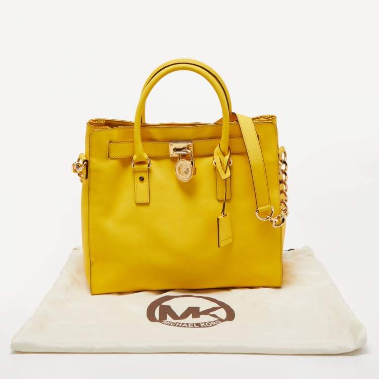 Pre Owned MICHAEL Michael Kors Yellow Saffiano Leather Hamilton North South Tote