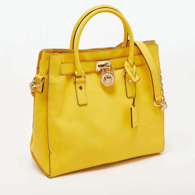 Pre Owned MICHAEL Michael Kors Yellow Saffiano Leather Hamilton North South Tote