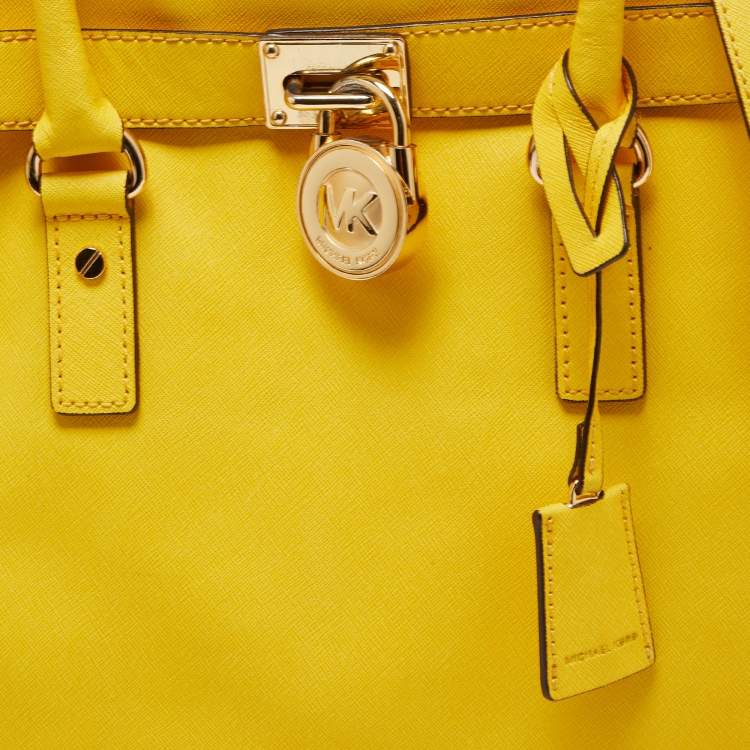 Pre Owned MICHAEL Michael Kors Yellow Saffiano Leather Hamilton North South Tote