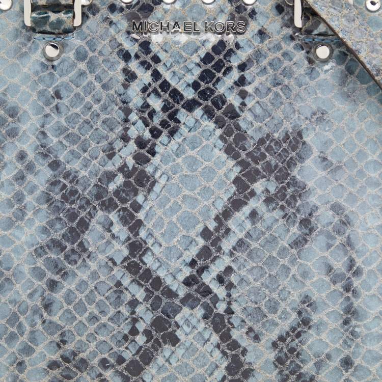 Pre Owned MICHAEL Michael Kors Blue Python Embossed Leather Large Embellished Selma Satchel