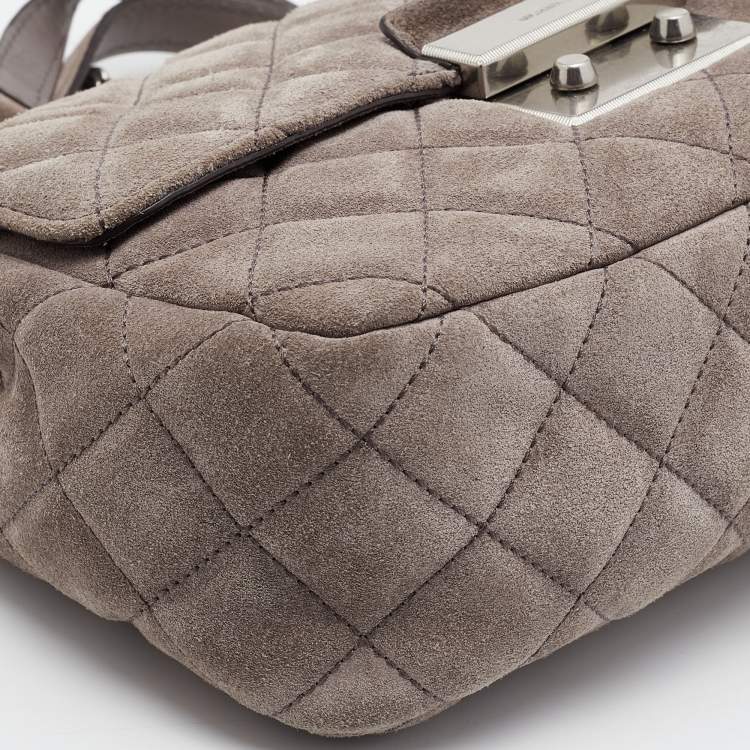 Pre Owned MICHAEL Michael Kors Grey Quilted Suede Sloan Shoulder Bag