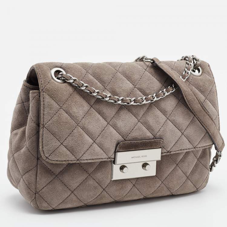 Pre Owned MICHAEL Michael Kors Grey Quilted Suede Sloan Shoulder Bag