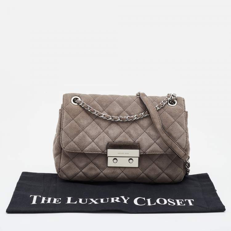 Pre Owned MICHAEL Michael Kors Grey Quilted Suede Sloan Shoulder Bag