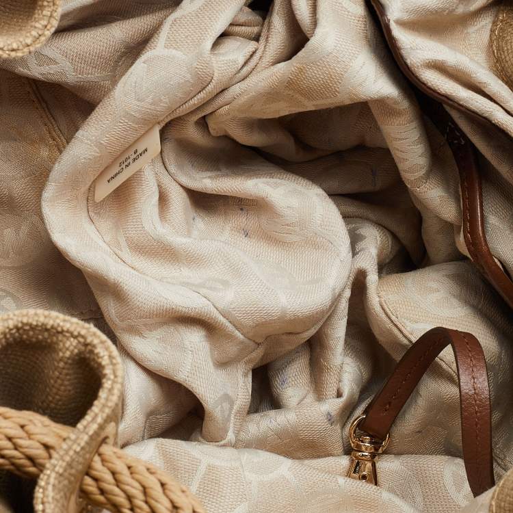 Pre Owned MICHAEL Michael Kors Metallic Gold/Brown Canvas and Leather Marina Drawstring Tote