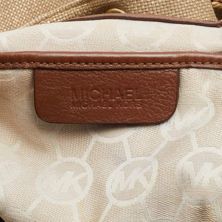 Pre Owned MICHAEL Michael Kors Metallic Gold/Brown Canvas and Leather Marina Drawstring Tote