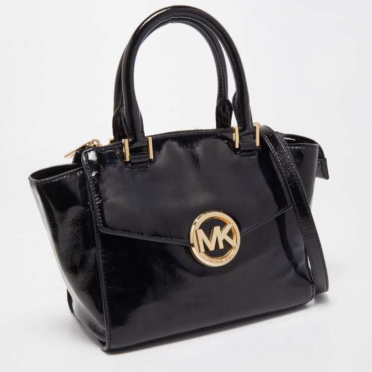 Pre Owned MICHAEL Michael Kors Black Patent Leather Hudson Satchel