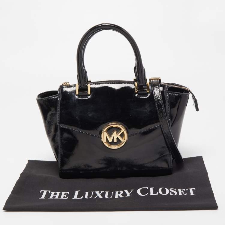 Pre Owned MICHAEL Michael Kors Black Patent Leather Hudson Satchel