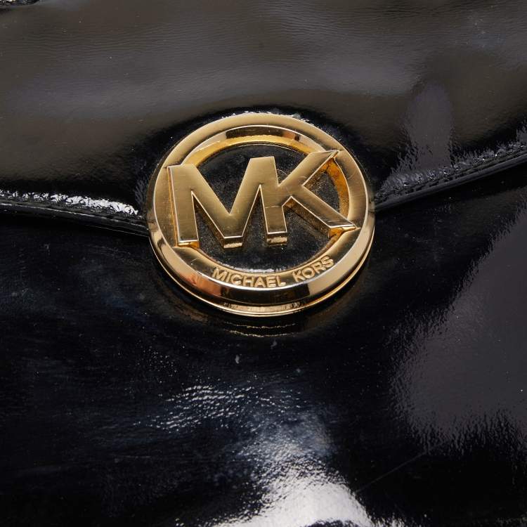 Pre Owned MICHAEL Michael Kors Black Patent Leather Hudson Satchel