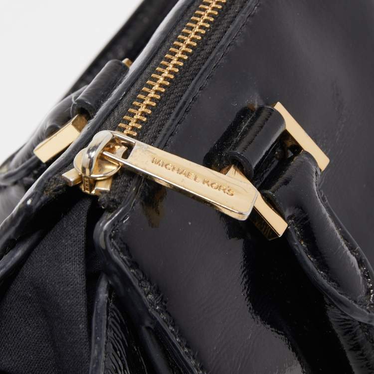 Pre Owned MICHAEL Michael Kors Black Patent Leather Hudson Satchel
