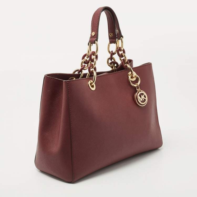 Pre Owned MICHAEL Michael Kors Burgundy Leather Medium Cynthia Tote