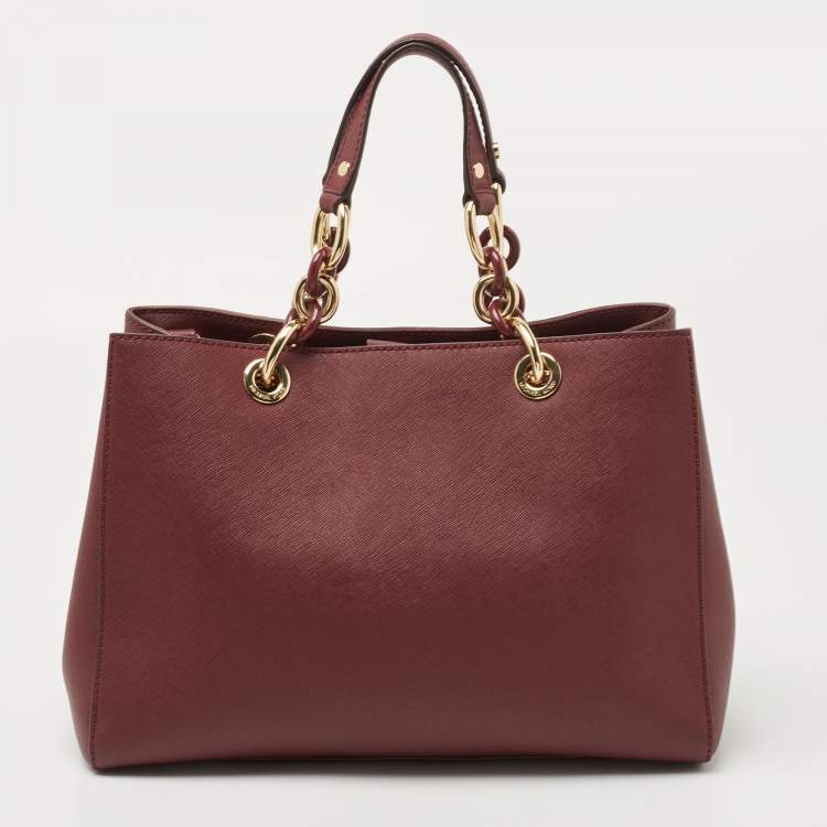 Pre Owned MICHAEL Michael Kors Burgundy Leather Medium Cynthia Tote
