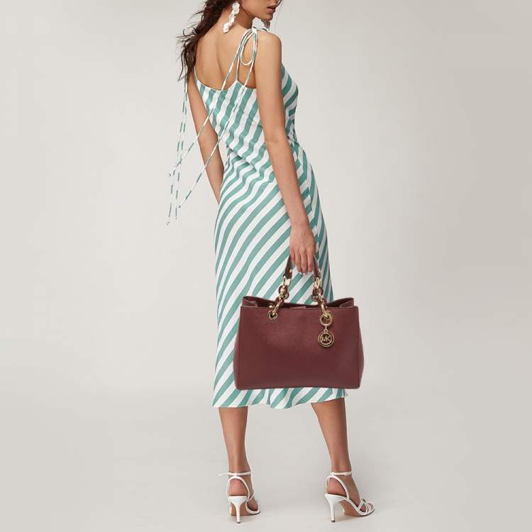 Pre Owned MICHAEL Michael Kors Burgundy Leather Medium Cynthia Tote