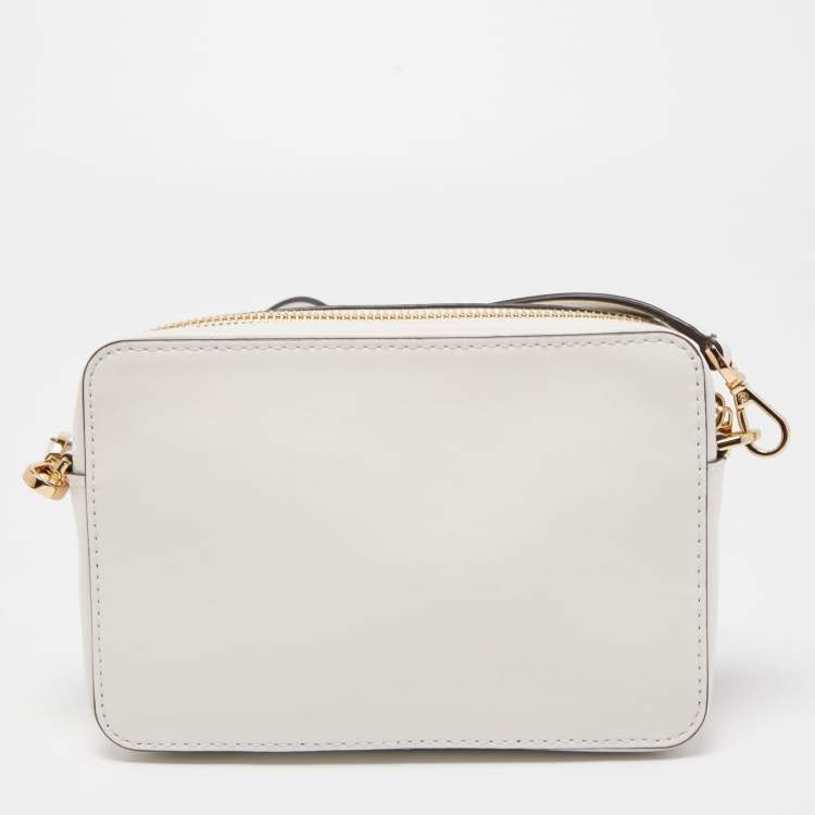 Pre Owned MICHAEL Michael Kors White Leather Floral Applique Jet Set Camera Crossbody Bag