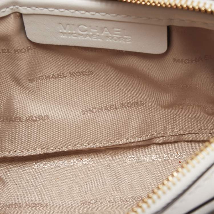 Pre Owned MICHAEL Michael Kors White Leather Floral Applique Jet Set Camera Crossbody Bag