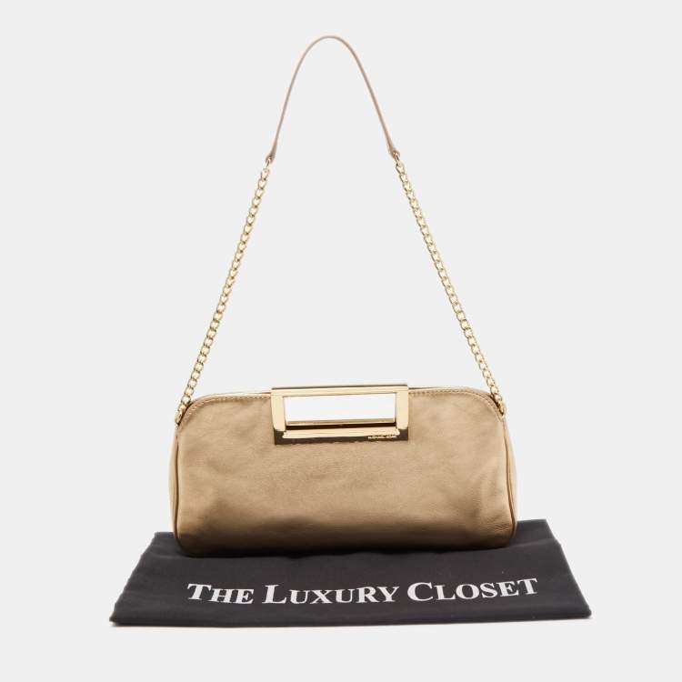 Pre Owned MICHAEL Michael Kors Metallic Gold Leather Berkley Chain Clutch