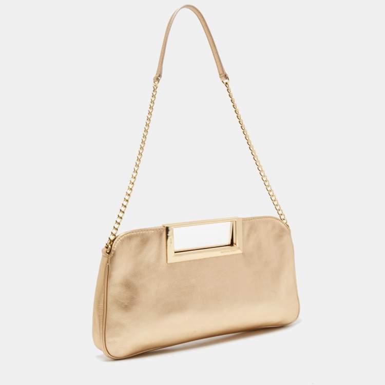 Pre Owned MICHAEL Michael Kors Metallic Gold Leather Berkley Chain Clutch