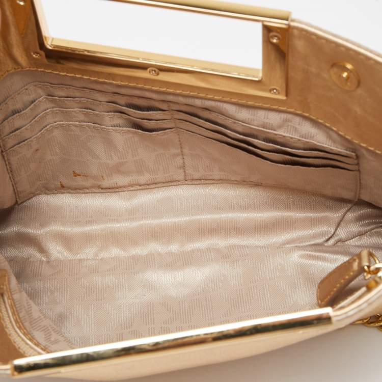 Pre Owned MICHAEL Michael Kors Metallic Gold Leather Berkley Chain Clutch