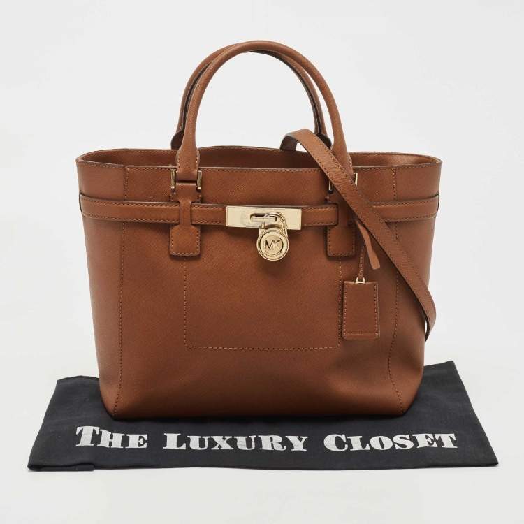 Pre Owned Michael Kors Brown Saffiano Leather Hamilton Traveler Tote