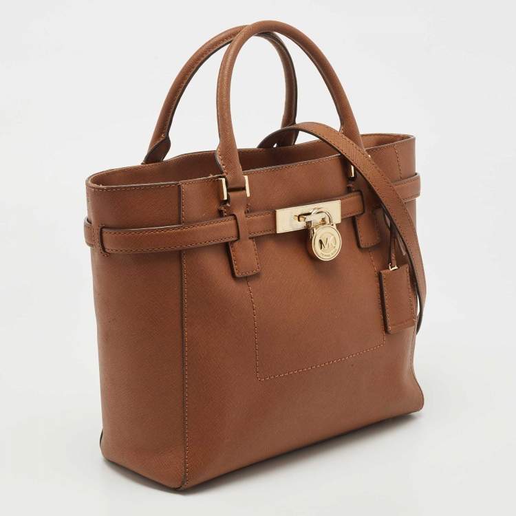 Pre Owned Michael Kors Brown Saffiano Leather Hamilton Traveler Tote