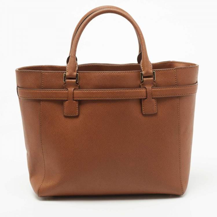 Pre Owned Michael Kors Brown Saffiano Leather Hamilton Traveler Tote