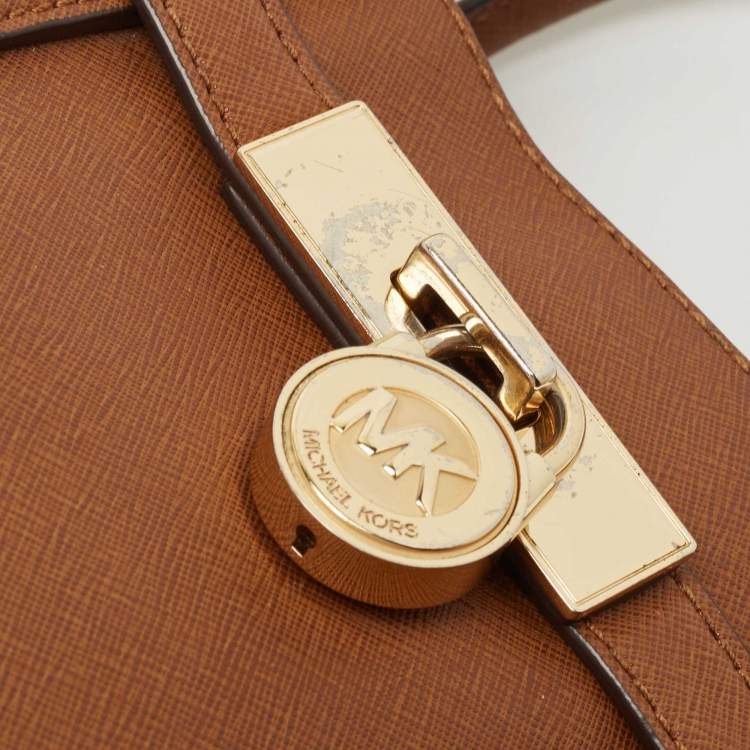 Pre Owned Michael Kors Brown Saffiano Leather Hamilton Traveler Tote