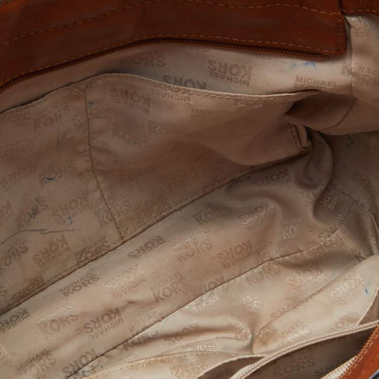 Pre Owned MICHAEL Michael Kors Brown Signature Coated Canvas and Leather Jet Set Travel Chain Shoulder Bag